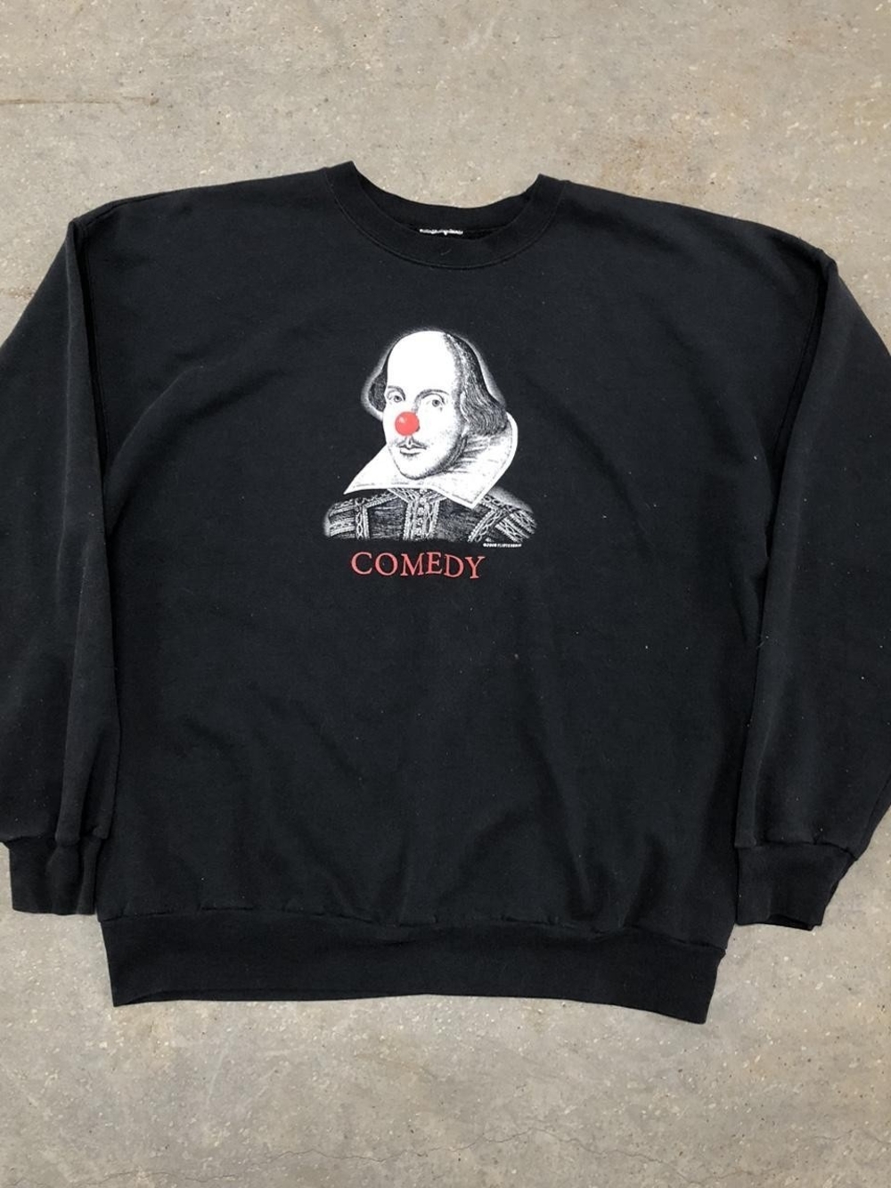 Hanes Black Crewneck Sweater with White Shakespeare Graphic and Red Accent